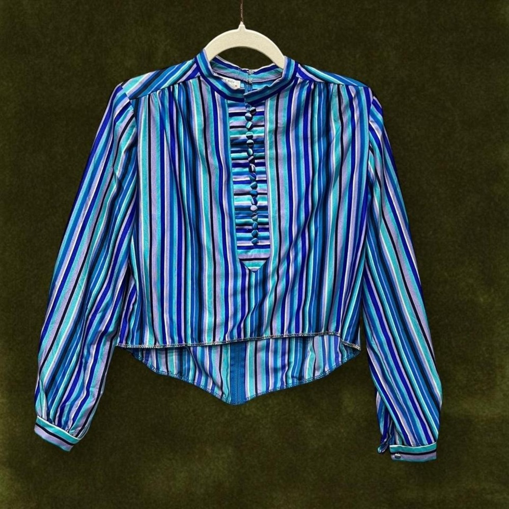 TRUE VINTAGE RARE 1970s Saks Fifth Avenue Striped High-Low Blouse | Modern S/M